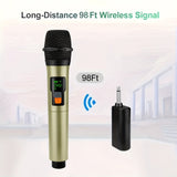 Sistema de micrófonos inalámbricos Heikuding 2 en 1 con batería recargable, tecnología inalámbrica 2.4GHz, carga USB-C, conector de 6.35mm, 2 canales, diseño 1T2 para presentaciones en vivo y grabación, micrófono inalámbrico para presentaciones en vivo,