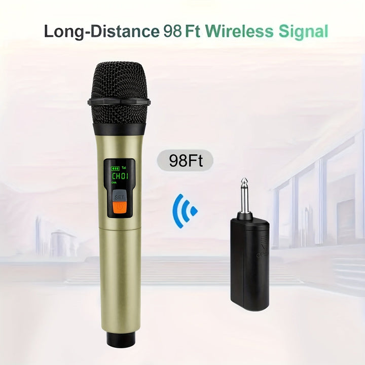 Sistema de micrófonos inalámbricos Heikuding 2 en 1 con batería recargable, tecnología inalámbrica 2.4GHz, carga USB-C, conector de 6.35mm, 2 canales, diseño 1T2 para presentaciones en vivo y grabación, micrófono inalámbrico para presentaciones en vivo,