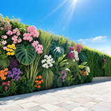 Paneles de Pared Verde Artificial, Decoración para el Hogar con Plantas Artificiales, Juego de Combinación de Plantas Falsas al Aire Libre - Diseño Tropical Ideal para Fondos Fotográficos y Banderines de Fiesta, Estilo Valla de Madera Interior/Exterior -