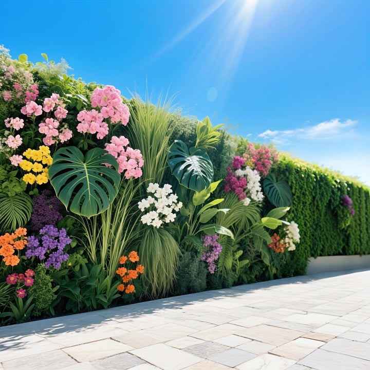 Paneles de Pared Verde Artificial, Decoración para el Hogar con Plantas Artificiales, Juego de Combinación de Plantas Falsas al Aire Libre - Diseño Tropical Ideal para Fondos Fotográficos y Banderines de Fiesta, Estilo Valla de Madera Interior/Exterior -