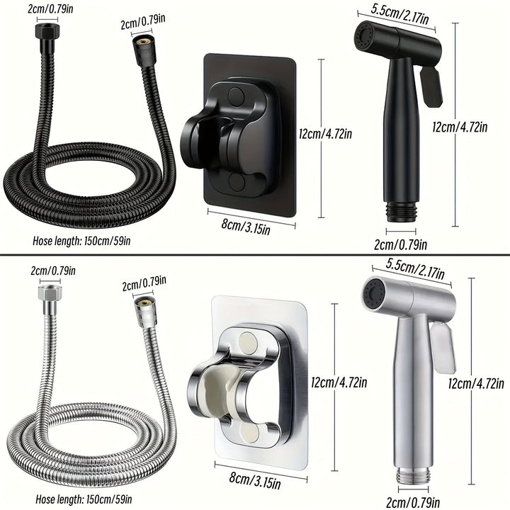 Cabezal de ducha ajustable de flujo de agua - Opciones de pulverización doble (Jet & Suave), acero inoxidable, auto-limpieza, diseño moderno para la higiene del baño, incluye manguera, cabezal de pulverización para la ducha, limpieza del inodoro, mango e