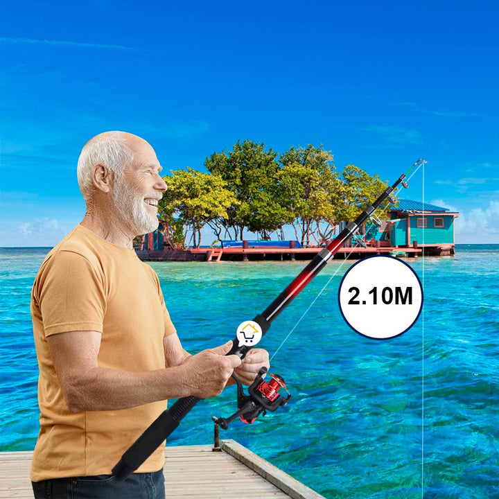 Caña De Pescar 2.10 Mts Anzuelos vara Carrete Nylon SY200