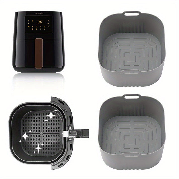 2 piezas de bandejas de horno de silicona cuadrada para freír aire - Antiadherentes, resistentes al calor, ideales para Philips HD9252, HD9200, HD9255 - Perfectas para cocinar papas fritas, pollo y verduras, bandejas de horno con forros | Bandeja de sili