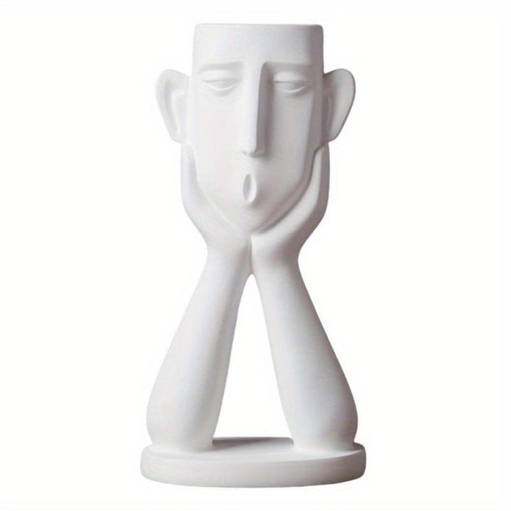 1 Pieza de Escultura de Jarrón de Resina Vintage con Diseño de Rostro Humano - Maceta Artística para Decoración Interior/Exterior, 12.5x24.99 cm Regalo Blanco para Hogar u Oficina, Decoración para el Hogar