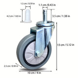Conjunto de 4 ruedas giratorias de metal pulido, con ruedas de goma de alta resistencia de 10.16 cm con frenos, ideales para carros y carretillas universales en hoteles, restaurantes, oficinas, supermercados, estantes de secado y equipos domésticos