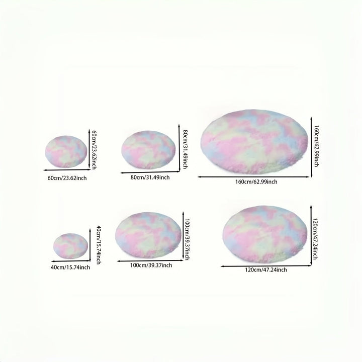 Alfombra Redonda de Peluche Suave - Diseño Acogedor de Tí-dye en Tonos Pastel, Alfombra Esponjosa de Piel Sintética para Dormitorio, Sala de Juegos o Habitación Infantil, Material de Poliéster Lavable a Máquina, Tapete para el Suelo del Dormitorio | Text
