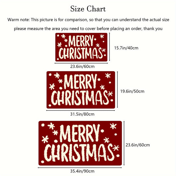 1 alfombra de feliz Navidad con diseño de copo de nieve, antideslizante, lavable a máquina, de poliéster rojo y blanco para decoración navideña interior/exterior, ideal para entrada, baño o fiestas navideñas, decoración de puerta navideña, alfombra de bi