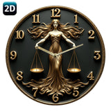 Reloj de Pared Silencioso con Diseño de la Justicia - Reloj Decorativo Circular de Acrílico de 19.99 cm, Manecillas y Números en Tono Dorado, Ideal para Sala de Estar o Dormitorio, Reloj Decorativo | Diseño Artístico del Reloj | Artesanía Detallada
