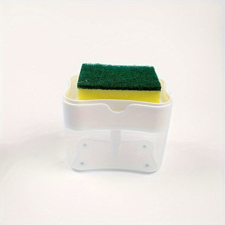 Dispensador de Jabón para Platos y Soporte para Esponja, 1pc, Metálico Plateado para Fregadero de Cocina, Sin Esponja Incluida