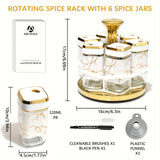 Estante giratorio de especias con 6 frascos de especias: Ahorra espacio y conveniencia - Organizador de cocina - Incluye 6 frascos de especias etiquetados, Estante giratorio de especias/Organizador de especias/Organizador de especias, Acero inoxidable