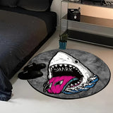 Alfombra redonda creativa de dibujos animados de tiburón - Lavado a mano, tejido de punto, ligera, antideslizante, lavable, alfombra de poliéster con respaldo de goma para sala de estar, dormitorio, sala de juegos - Hecha a máquina, alfombra de decoració
