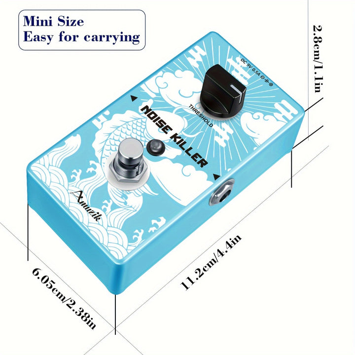 Amuzik Pedal True Bypass Noise Gate - Eliminador de Ruido para Guitarra/S Bass con Knob de Umbral, Diseño Compacto Azul para Guitarras Eléctricas y Bajos, Compatible con Fuentes USB, Equipo Musical, Componentes de Alta Calidad, Ideal para Presentaciones