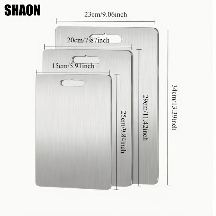 Conjunto de 3 tablas de corte de acero inoxidable SHAON - Tablas de picar para cocina - Platos de titanio de doble cara aptos para lavavajillas para preparación de comidas en exteriores y camping en casa