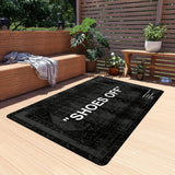 Tapete de bienvenida "SHOES OFF" rectangular antideslizante para sala, liviano, lavable, de poliéster, base de alfombra hecha a máquina, 1 cm de grosor, solo lavado a mano (1 pieza)