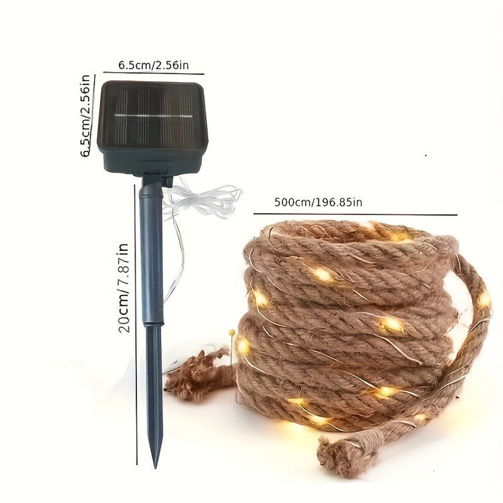 1 pieza de luz solar de cuerda, 5 metros/197 pulgadas - Luces de hadas LED doradas con diseño de cuerda, impermeables y 8 modos, ideales para decoración al aire libre, jardín, patio, pared, techo, balcón - Perfectas para el Día de San Valentín, Pascua, E