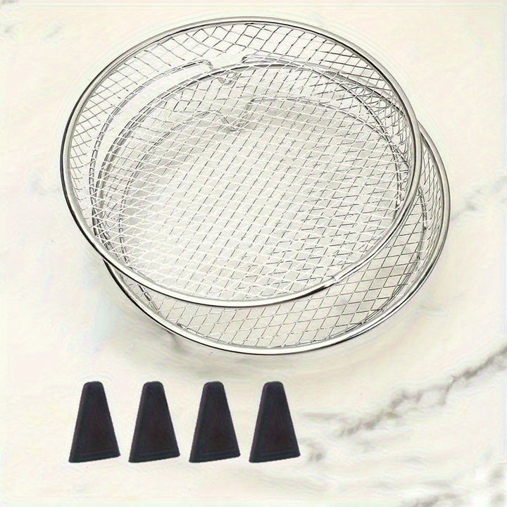 Juego de 6 Accesorios para Freidora de Aire de Acero Inoxidable: Rejilla Apilable, Base Elevadora - Compatible con Horno, Olla a Presión y la Mayoría de Freidoras. Rejilla Multifuncional Duradera y Segura con Diseño de Drenaje, Ideal para Papas Fritas, A