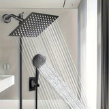 1 juego de cabeza de ducha de acero inoxidable clásico cuadrado, montaje en pared con pulverizador de lluvia, divisor de 3 vías, anti-salpicadura, manguera flexible, soporte sin taladro, acabado pintado, estilo de montaje en pared para experiencia de bañ