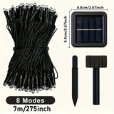 2 piezas de luces de cuerda solares, luces de tiras LED, 7/12 metros de luces de camping al aire libre, luces de jardín, luces de atmósfera de vacaciones, 8 modos de iluminación, IP65 impermeable, adecuadas para la decoración de jardines, iluminación de