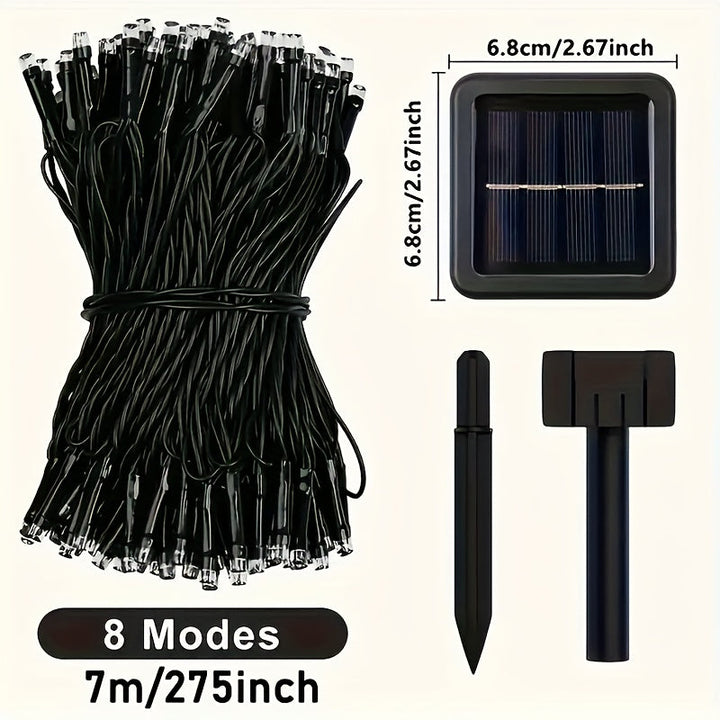 2 piezas de luces de cuerda solares, luces de tiras LED, 7/12 metros de luces de camping al aire libre, luces de jardín, luces de atmósfera de vacaciones, 8 modos de iluminación, IP65 impermeable, adecuadas para la decoración de jardines, iluminación de