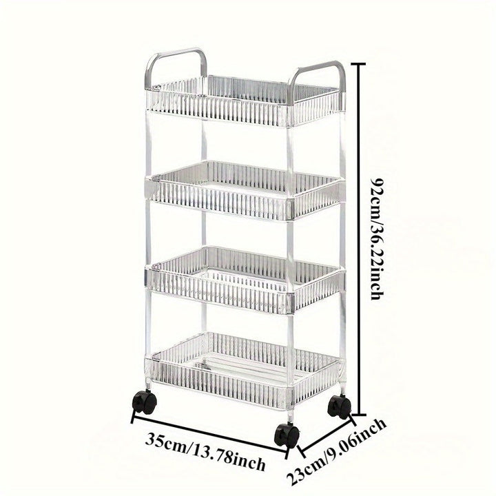 Carro de Almacenamiento Acrílico Multifuncional con Ruedas Giratorias de 360° - Apto para Todas las Estaciones, Capacidad para 10 Artículos, Organizador Transparente para Oficina, Dormitorio, Baño y Cocina | Multiusos, Estante de Pie, con Tubos Metálicos