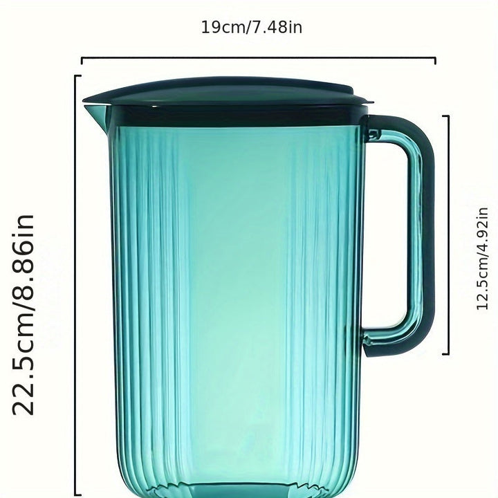 1pc Jarra de Agua Fría de 2L de Gran Capacidad con Tapa - Recipiente de Bebida de Plástico Duradero, Opciones en Teal y Transparente con Asas Negras, Perfecto para la Cocina de Casa y Camping al Aire Libre, Jarra de Agua para Nevera
