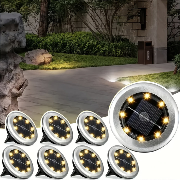 Juego de 4 luces solares para exteriores enterrables, farolas LED subterráneas, luces solares impermeables para jardín y patio, decoración con cristales, portátiles e impermeables, ideales para jardines, patios y pavimentos, decoración festiva