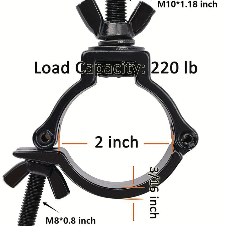 Soporte de Aluminio de Alta Resistencia para Iluminación de Escenario (Negro) Abrazadera de 2 Pulgadas para Luz de Cabeza Móvil/Luz Par/Luz de Foco, Compatible con Tubos/Tuberías de 48-51mm de Diámetro Exterior, Carga Máxima de 220lbs