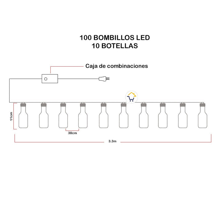 Guirnalda Luces Micro Led Botellas x10 Navidad 3.3M 1647