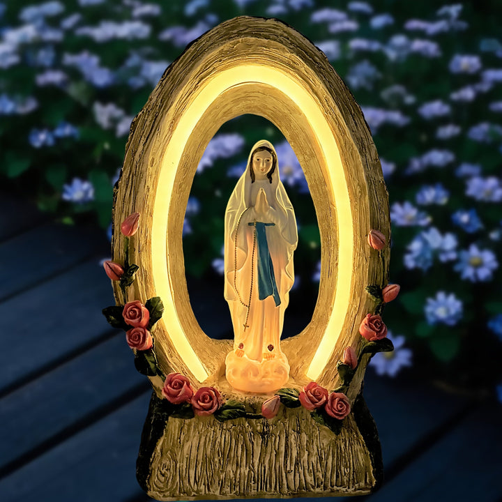 Luces Solares IP44, Decoración de Jardín con Virgen María en Resina para Patio Exterior, Césped y Paisajismo – Regalo Festivo