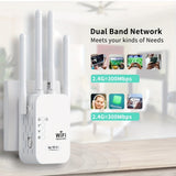 Amplificador de WiFi americano, 300Mbps 2.4GHz, penetración de señal fuerte, conecta hasta 35 dispositivos, 4 antenas de alta ganancia, cubierta de 9,14 metros, puerto Ethernet, configuración de un solo clic, adecuado para hogar, oficina, café.