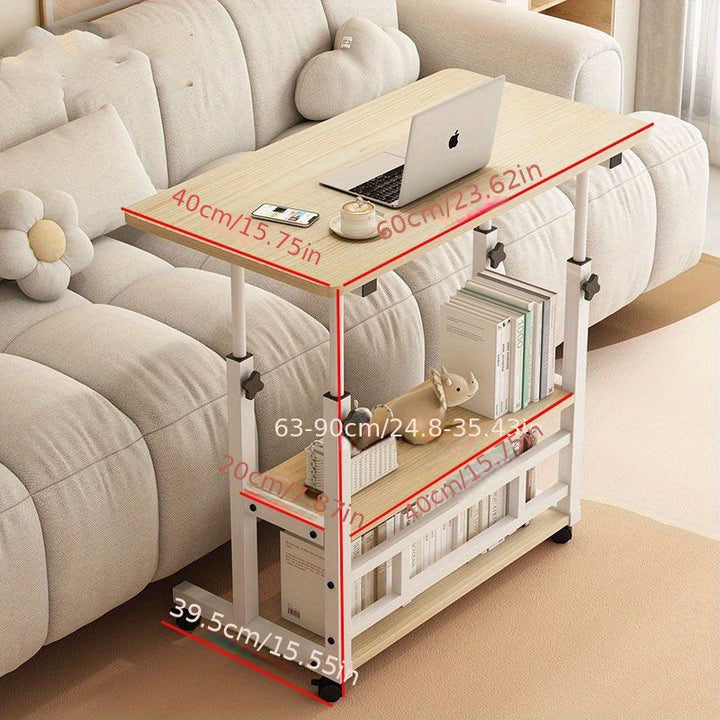 Escritorio Plegable Ergonómico Ajustable en Altura con Ruedas y Estante de Almacenamiento - Marco Blanco, Superficie Negra, Diseño Compacto para Dormitorio, Sala de Estar o Uso de Oficina al Aire Libre