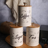 Juego de Recipientes Pequeños para Cocina, Set de 3 Contenedores Metálicos Vintage de 25 oz para Café y Azúcar con Tapa de Bambú, Decoración Rústica para Almacenamiento de Comida