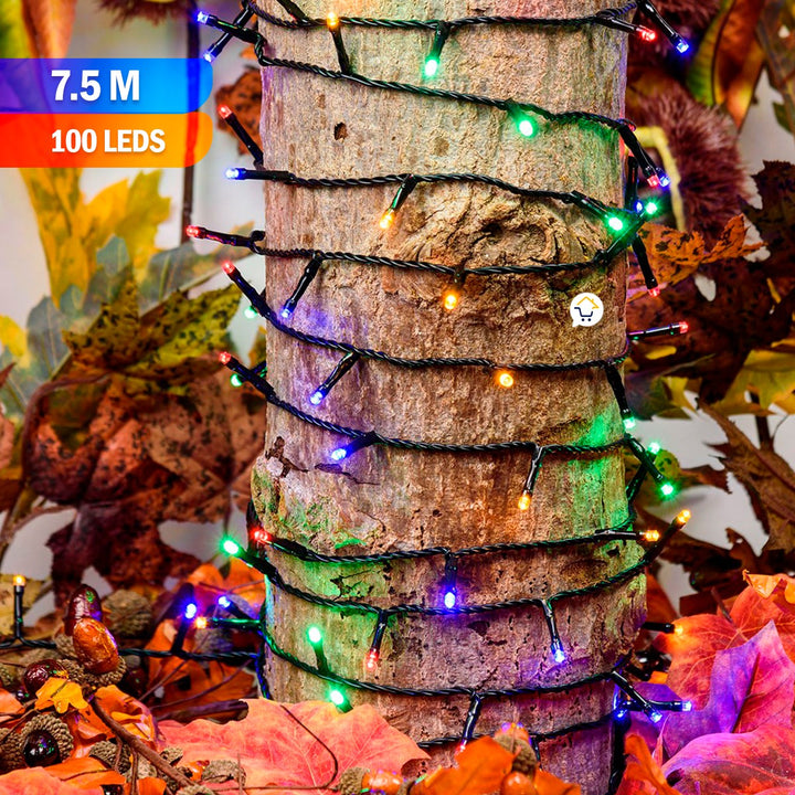 Extensión Luz LED Lineal 100 Luces 7.5m Cable Verde Multicolor 1433