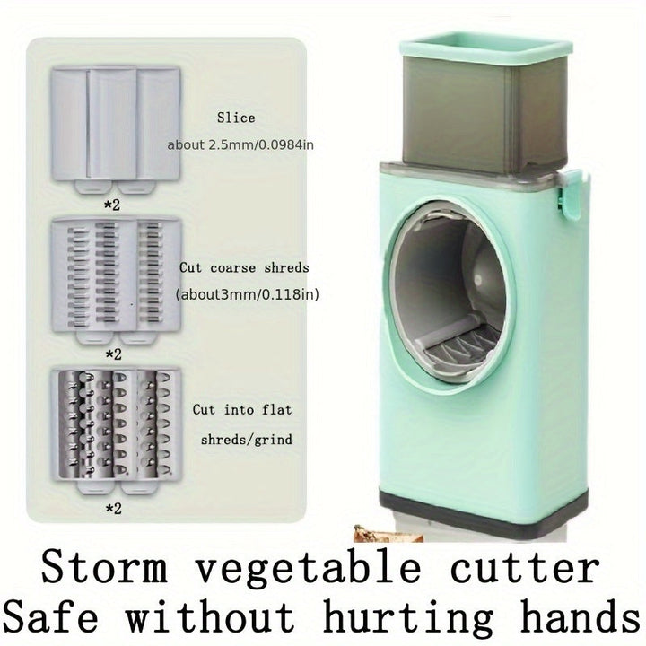 Cortador de Verduras Manual Storm, Trituradora y Cortador Multifuncional para Cocina Doméstica, con 6 Cuchillas Reemplazables de Acero Inoxidable