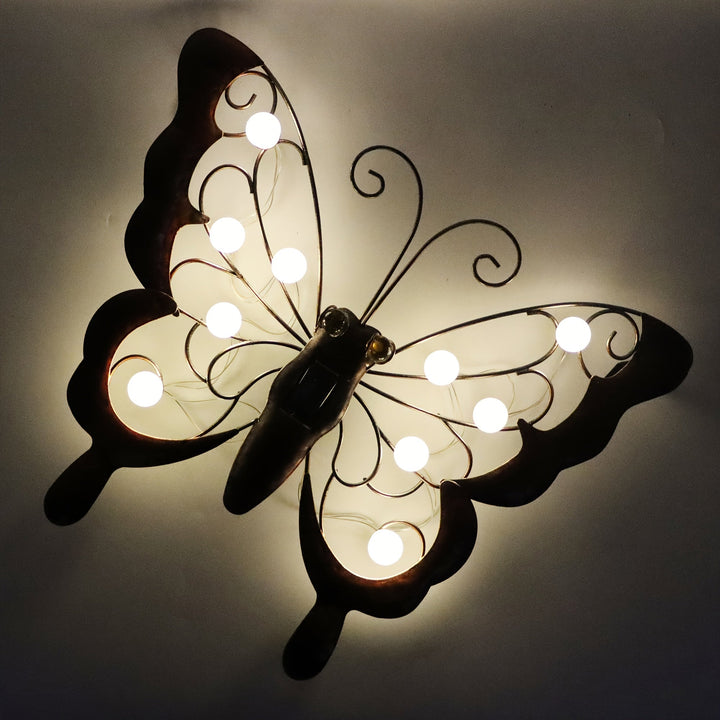 Arte de Pared Exterior, Mariposa Metálica con Energía Solar para Decoración de Paredes, Decoración de Jardín de Mariposas al Aire Libre, Lámpara Escultura de Arte de Mariposas para Jardín, Patio, Valla y Balcón - 38.1 cm