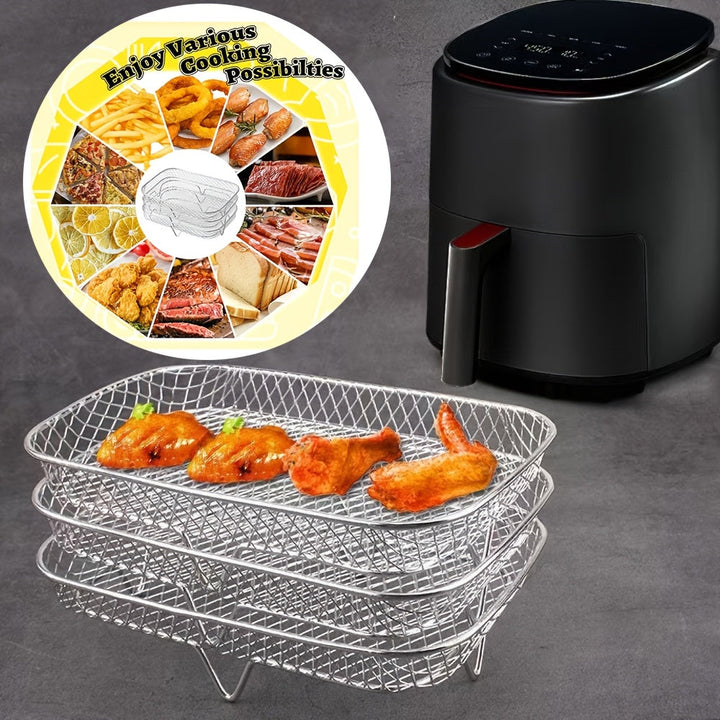 Conjunto de 3 piezas de Accesorios para Freidora de Aire de Acero Inoxidable 304, Rejilla para Microondas, Rejilla de Acero Inoxidable para Freidora de Aire Multifuncional Rectangular, Adecuada para la Mayoría de las Freidoras de Aire, Rejilla para Freid