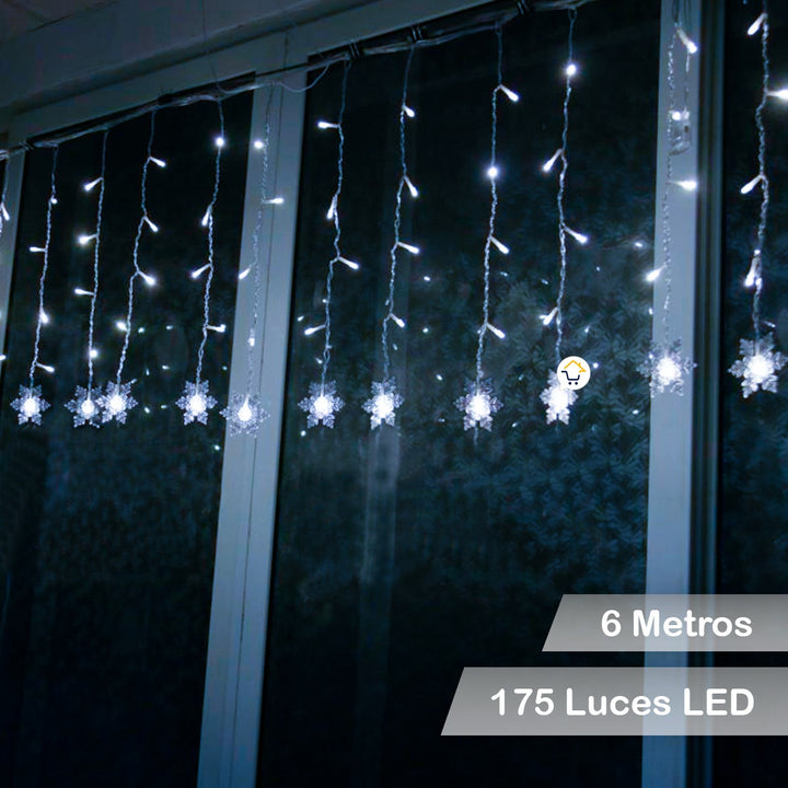 Luces Led Copos De Nieve 6 M Extensión Cortina Luz Navidad Blanco 2085