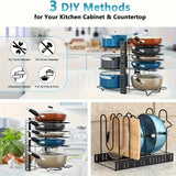 Organizador de Ollas y Sartenes de 8 Niveles - Resistente al Óxido, Antideslizante para Cocina - Diseño Ahorrador de Espacio con Soporte en el Piso para Hogar y Restaurante | Estante Metálico Duradero | Organizador Moderno para Utensilios