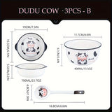 Juego de vajilla de cerámica moderna con lindo diseño de vaca de dibujos animados, platos y cuencos redondos con temática animal, adecuado para residencias universitarias y estudiantes universitarios - Juego de 3/4 piezas