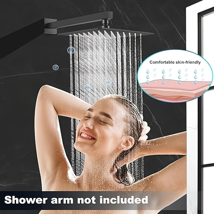 1pc Cabezal De Ducha De Lluvia, Cabezal De Ducha De Lluvia Cuadrado De Acero Inoxidable De Alto Flujo, Diseño De Alta Presión, Experiencia De Ducha Impresionante Incluso Con Bajo Flujo De Agua (8 Pulgadas, Negro Mate), Accesorios De Baño