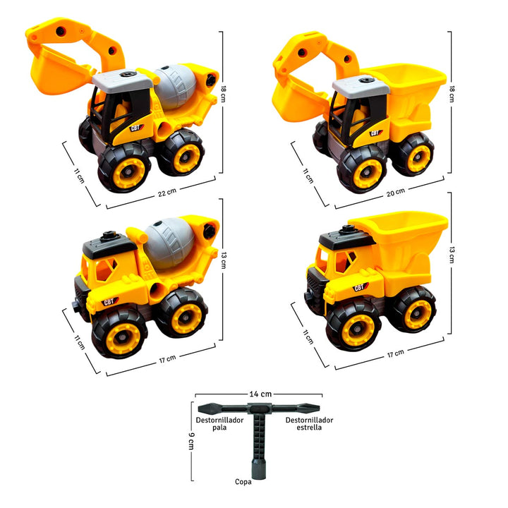 Set x4 Construcción Excavadora Volqueta Mezcladora Juguetes Niños CBTX4
