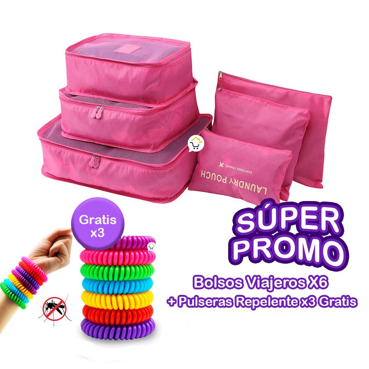 Bolsos Viajeros X6 Organizador Equipaje + Gratis Pulseras Repelente x3 Anti Insectos  GM1911-211TV17
