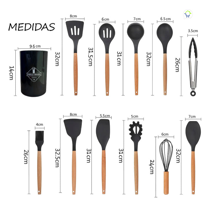 Set Utensilios x11 De Silicona Resistente Cocina LO8-4