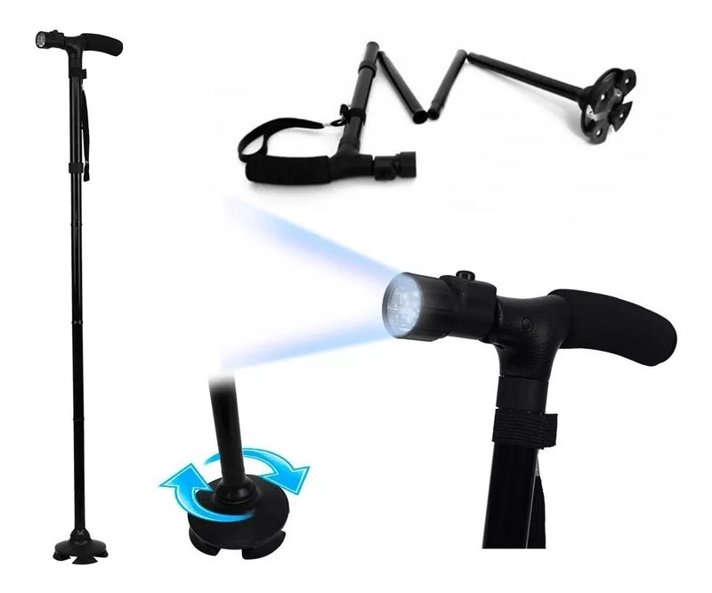 Trusty Cane Baston Ortopedico Plegable Con Linterna Luz Led Color Negro