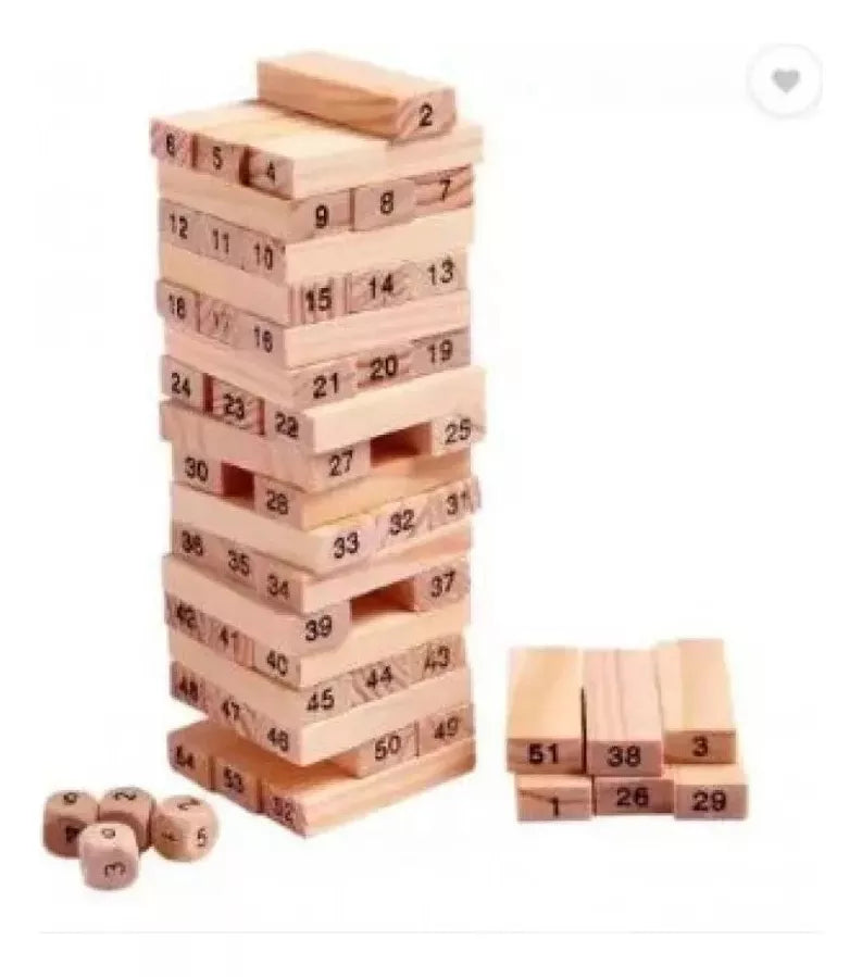 Torre Tipo Jenga Grande Madera Bloques 48pz Dados Juego Mesa