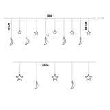 Cortina Intercalada Estrellas y Lunas 3 M x 79 CM  Luces 130 LEDS Navidad 1743