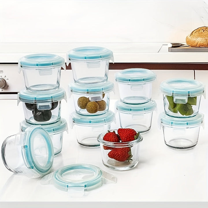 6 paquetes de recipientes de vidrio para almacenamiento de alimentos con tapas abatibles - Recipientes redondos multiusos y reutilizables - Sellado a prueba de fugas para refrigerios y salsas - Apto para microondas, congelador y lavavajillas