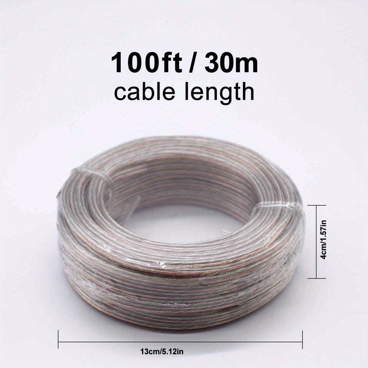 [Cable de Bocina Transparente 22 AWG] Cable de Bocina Transparente 22 AWG - 1 Rollo de 50 FT/100 FT/328 FT, Adecuado para Sistemas de Sonido Estéreo, Bocinas de Cine en Casa, Sonido Envolvente y Radios