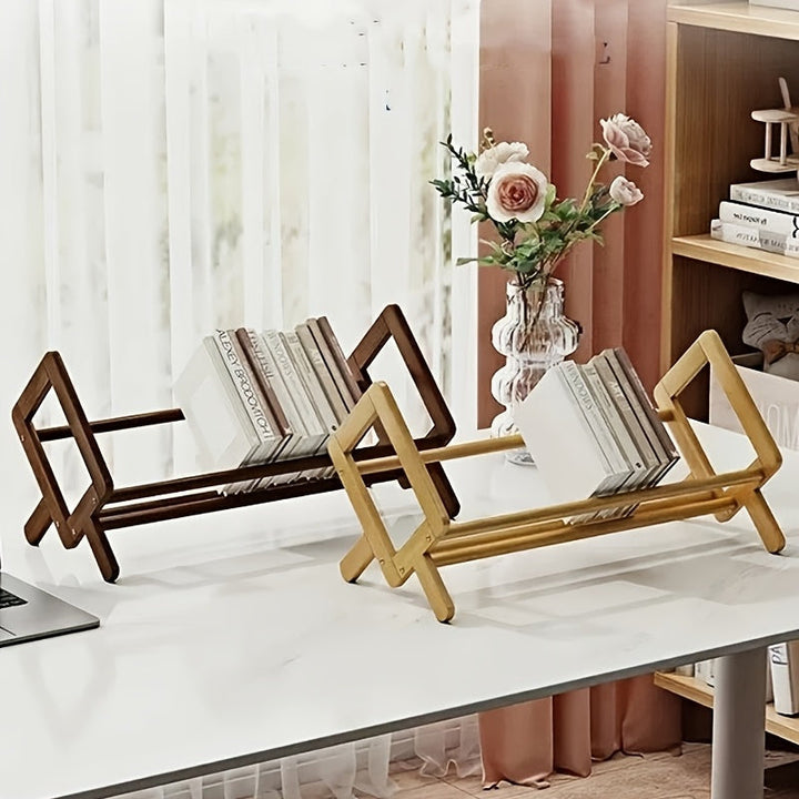 Estantería de bambú elegante - Organizador compacto para mostrador con diseño de ventana salediza, ideal para dormitorio y escritorio de estudio