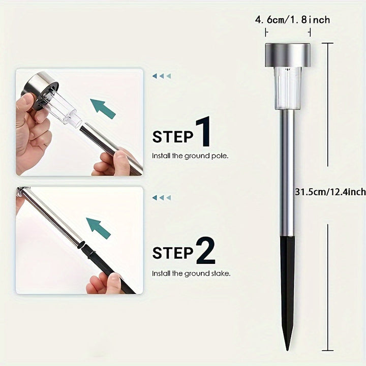 Juego de 10 luces solares LED para exteriores, luces decorativas de acero inoxidable para jardín, césped, camino, terraza, entrada, fiestas, con batería de níquel de 40 mAh, sin control remoto